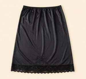 Vintage Black Satin Lace Slip Skirt Y2K Goth Coquette Midi Large